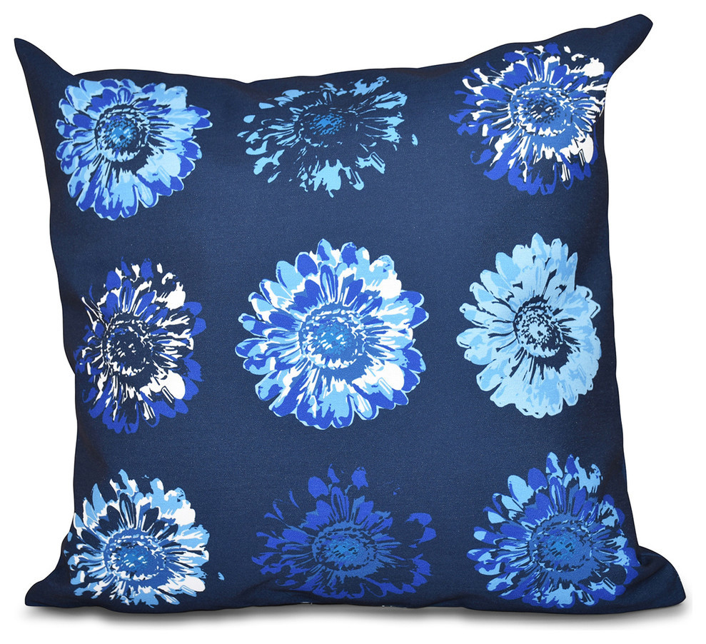Gypsy Floral 2, Floral Outdoor Pillow, Navy Blue, 18"x18"