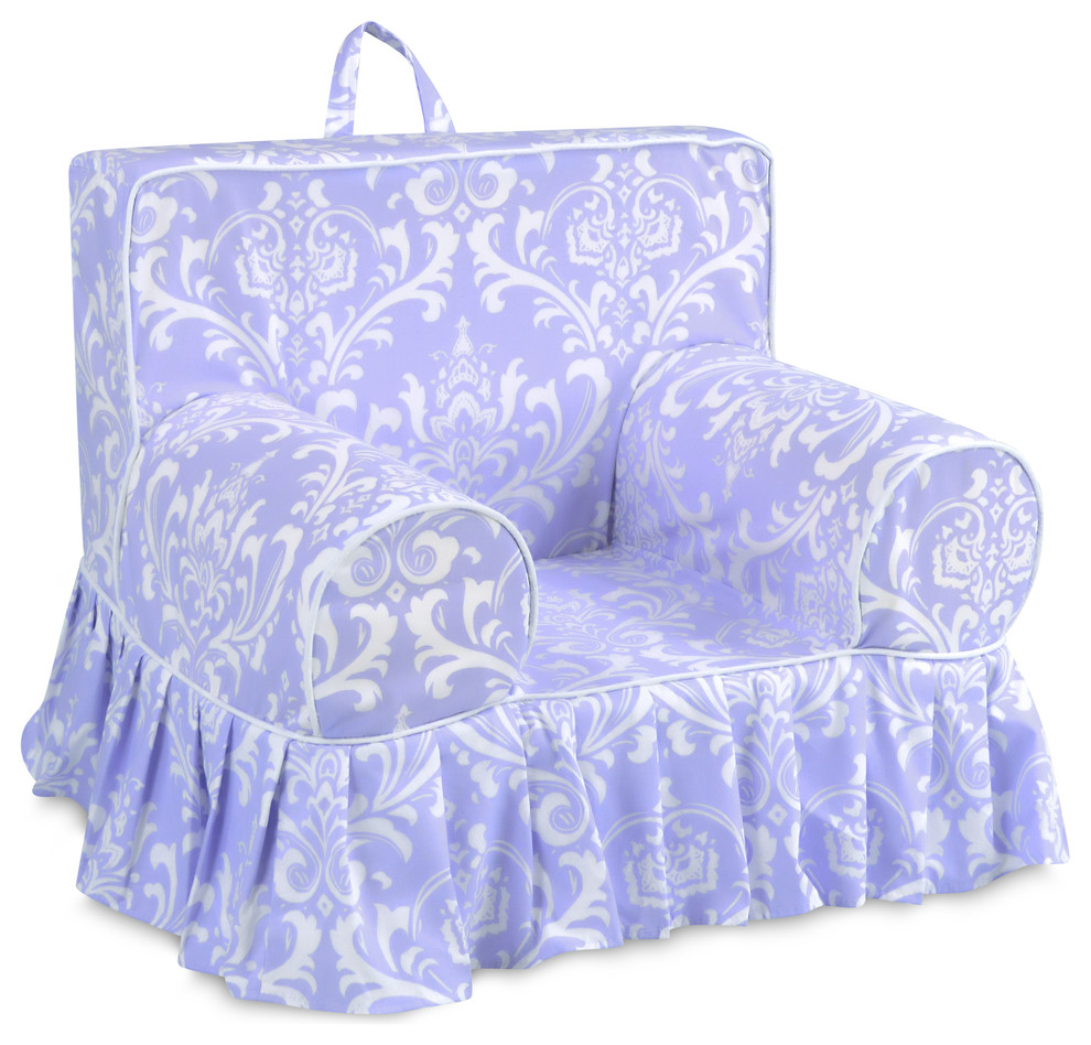 Addison Skirted Grab-N-Go Kid's Foam Chair With Handle, Lavender, White