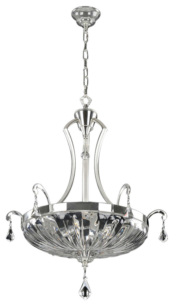 Pendant 6Light Bulbs Fixture With Chrome Finish Candelabra Base Type
