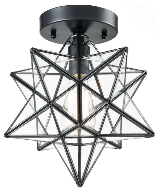 Clara Moravian Star Ceiling Light, Black Copper Mediterranean Flush