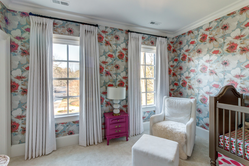 This is an example of a transitional nursery in Raleigh.