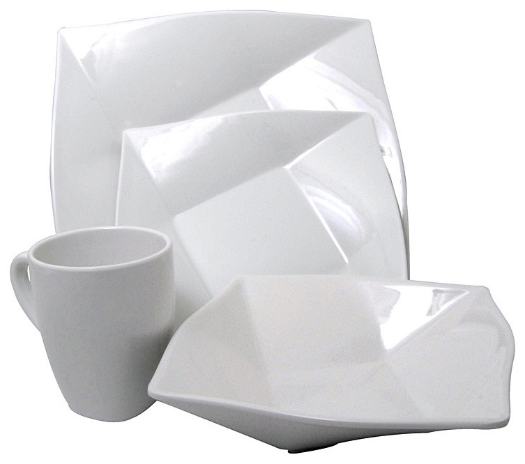 White Melamine 4-piece Square Dinnerware Set