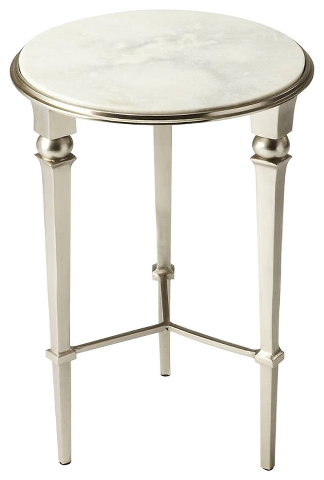 Offex Modern Round Marble End Table, White Modern Side Tables And