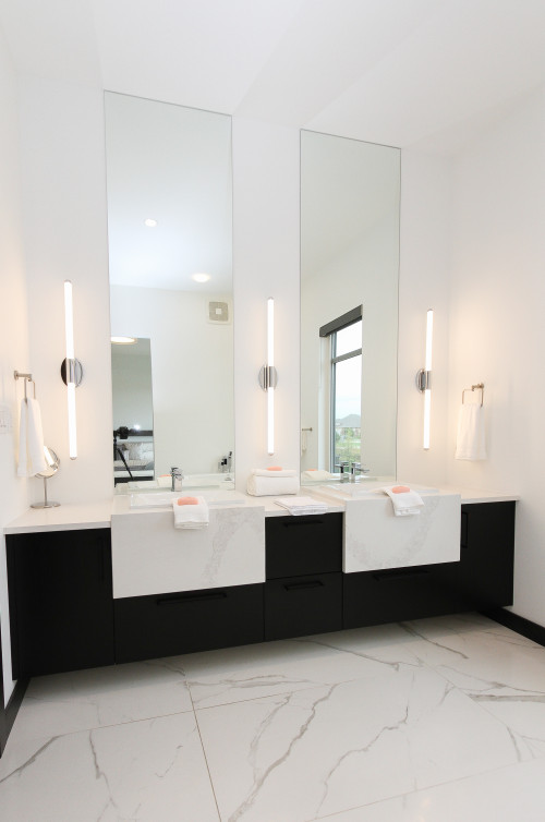 Minimalist Elegance: White Countertops and Black Bathroom Vanity Ideas