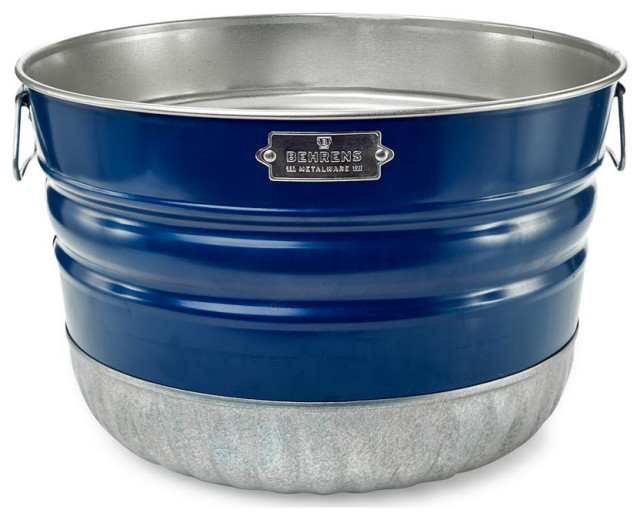 1 Bushel Galvanized Steel Utility Basket, Navy Blue Contemporary