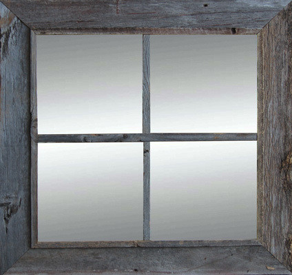 Rustic Mirror, Window Pane Barnwood Mirror, 4 Panes, 22x22