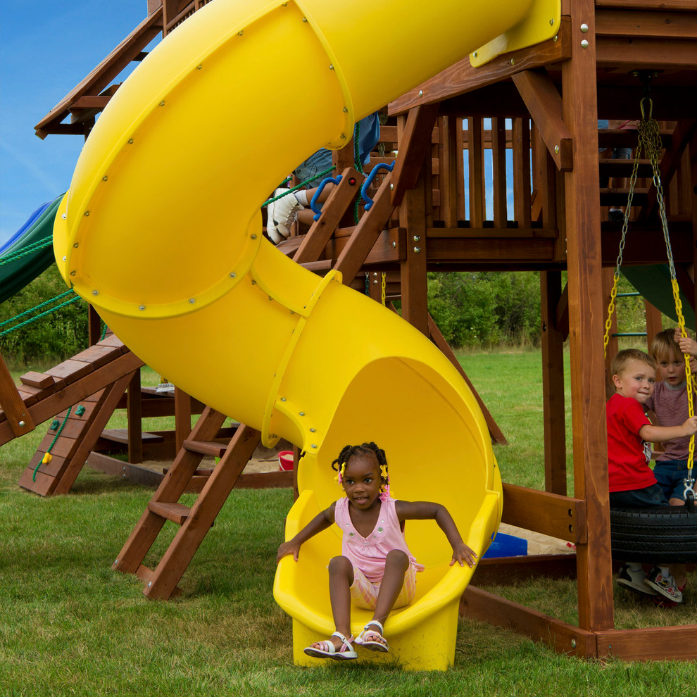 swing set with spiral slide