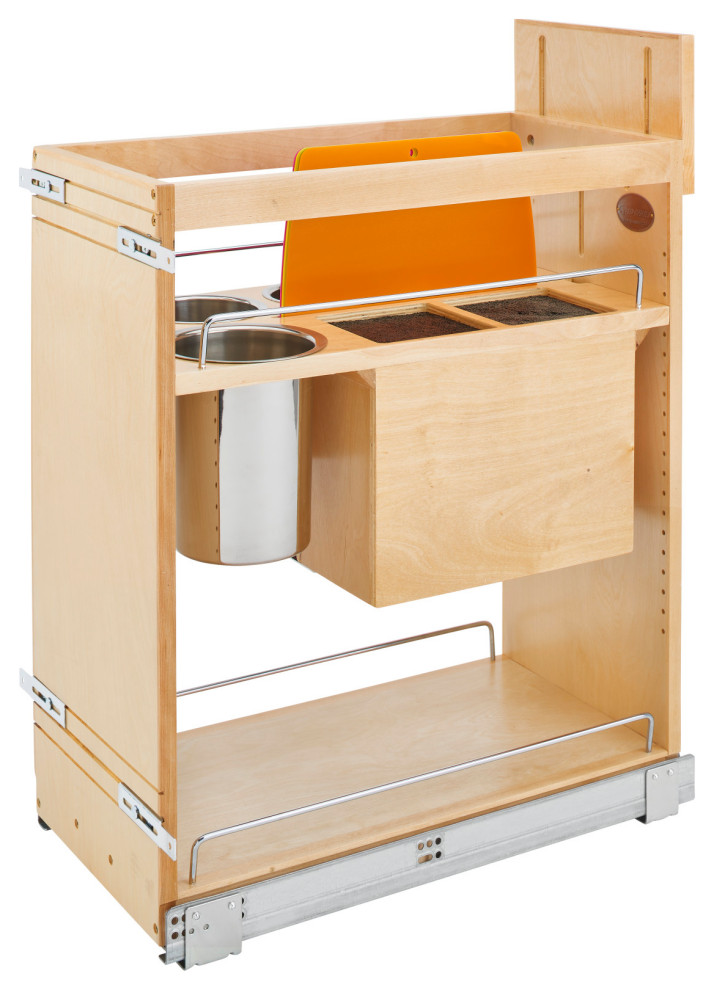 Wood Base Knife Block Pull Out Organizer With Soft Close