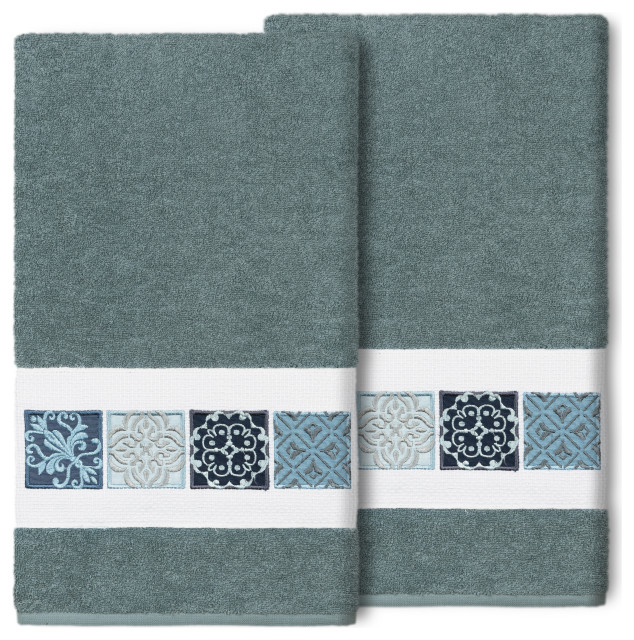 100 Turkish Cotton Vivian 2 Piece Embellished Bath Towel Set Teal Bath Towels By Linum Home Textiles Houzz