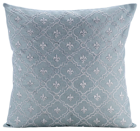Cushion Cover Zoffany Calico. 18" x 18" Pale Icy Blue Linen / silk Blend 