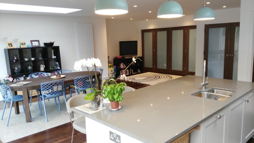 Example of a transitional kitchen design in Dublin