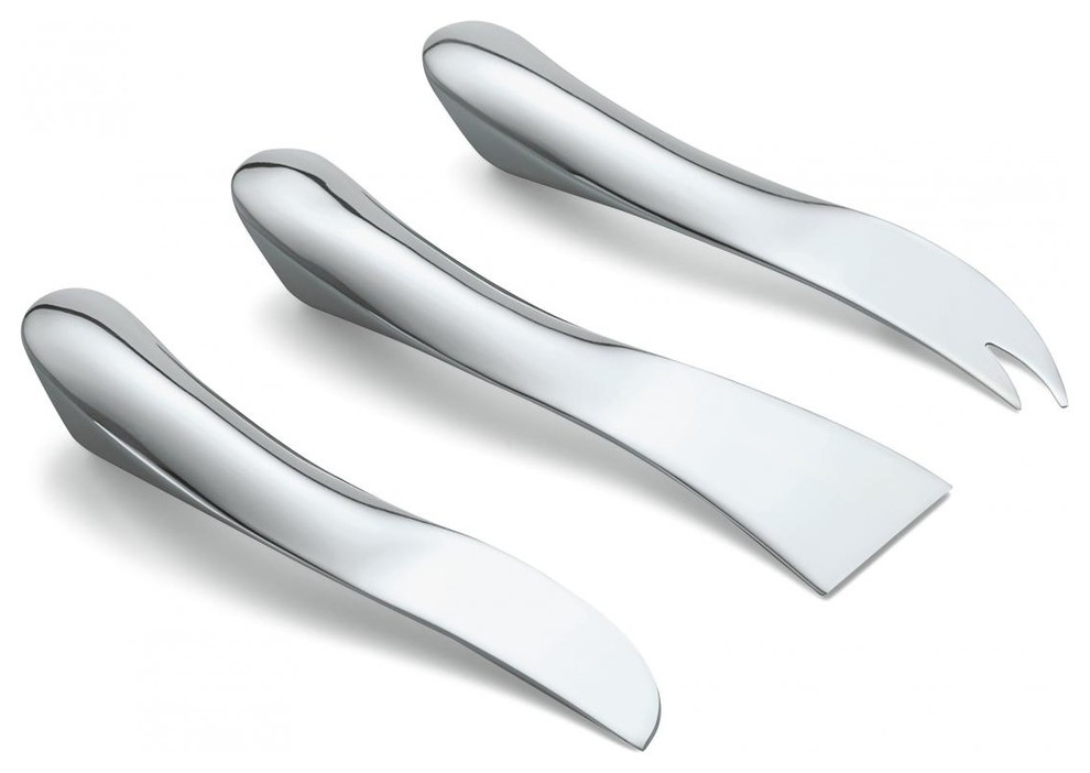 Wave Cheese Knife Set, Modern Silver Knives, Philippi Contemporary