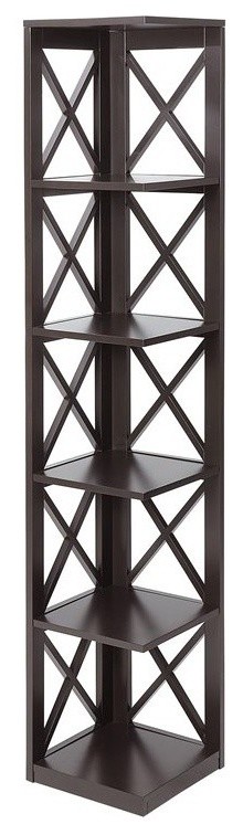 Convenience Concepts Oxford Five-Tier Corner Bookcase in Espresso Wood Finish