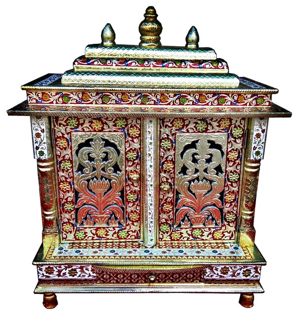 Beautiful Multicolor Home Puja Mandir Hindu Temple Mandapam Altar with doors