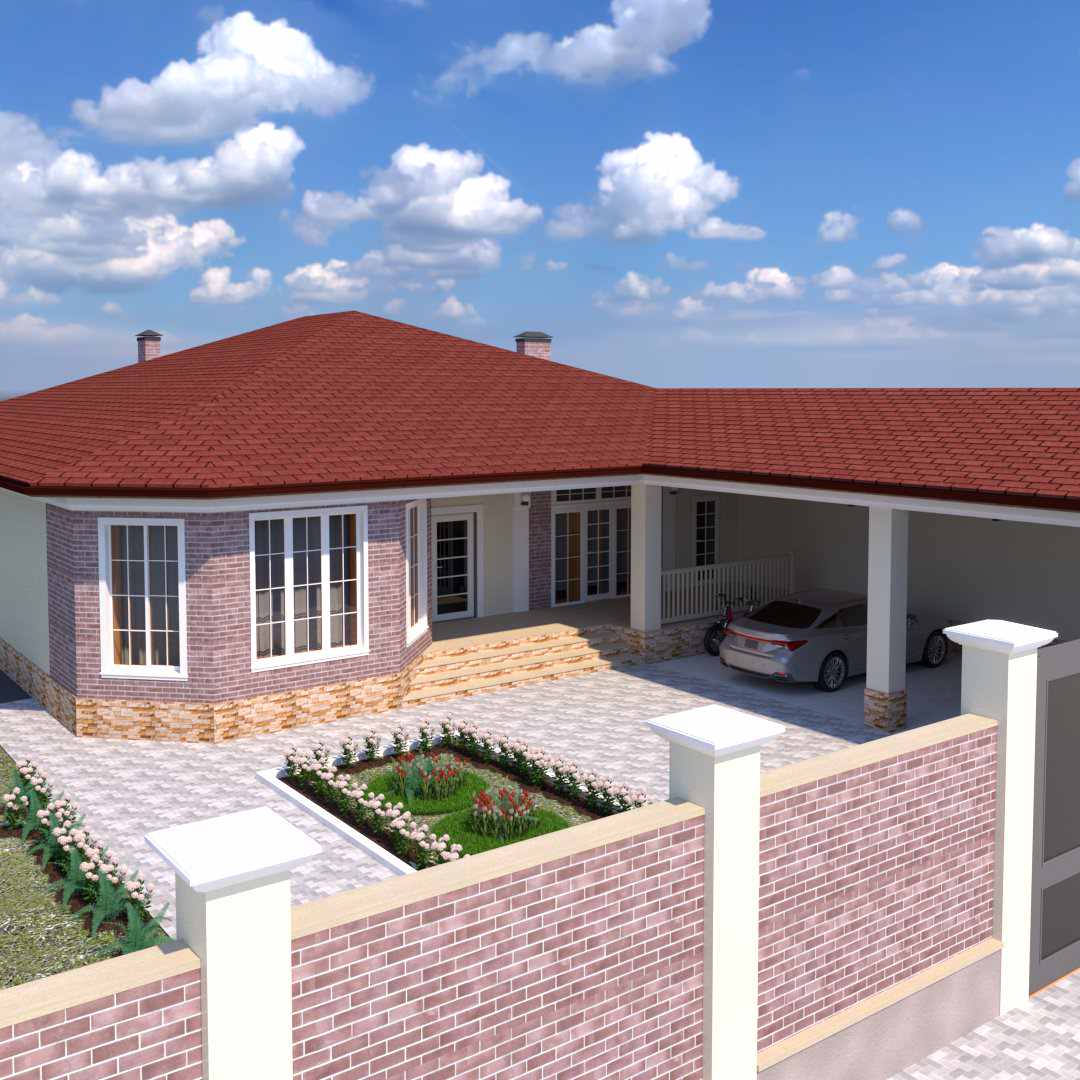 Одноэтажный жилой дом с навесом и верандой