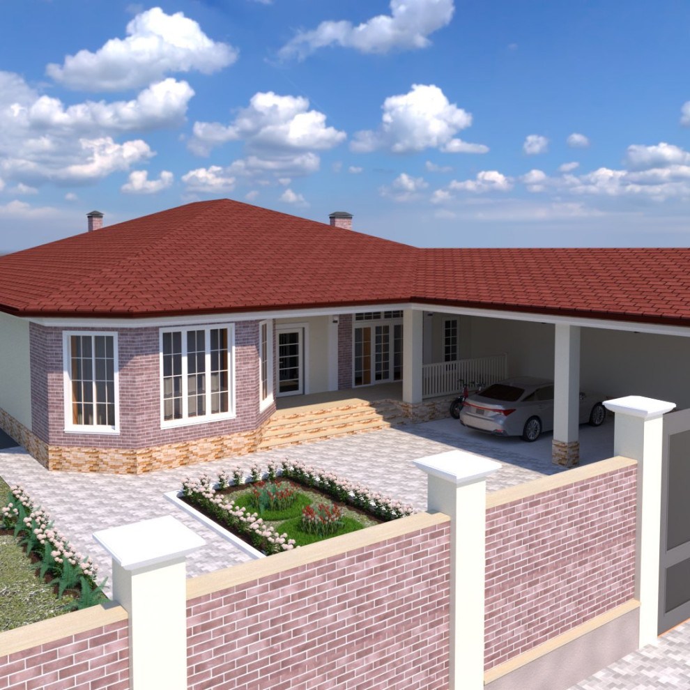 Одноэтажный жилой дом с навесом и верандой