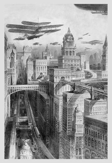 The New York of the Future as Imagined in 1911 12x18 Giclee on canvas