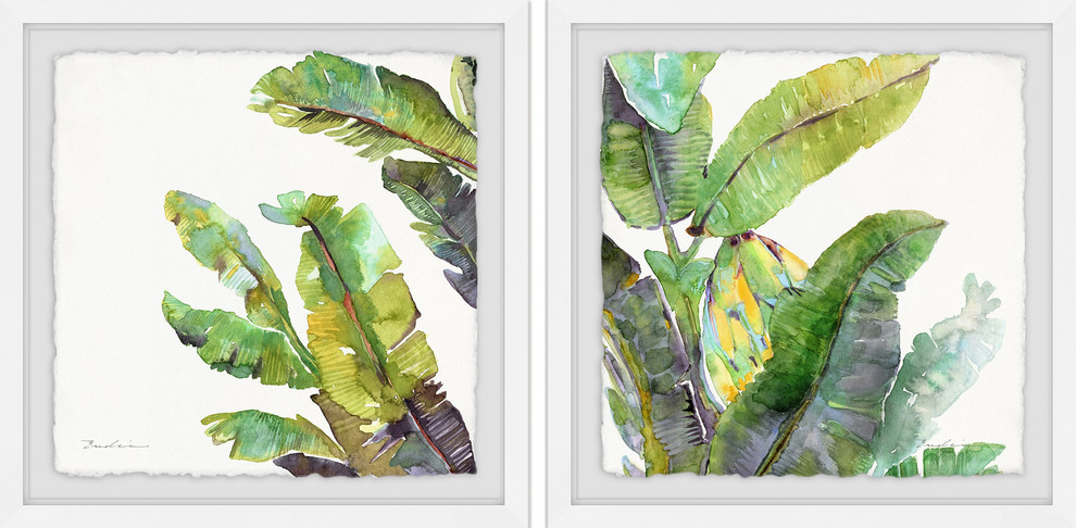 "Oh Banana Leaves II" Diptych Framed Painting Prints, 64"x32", 2-Piece Set