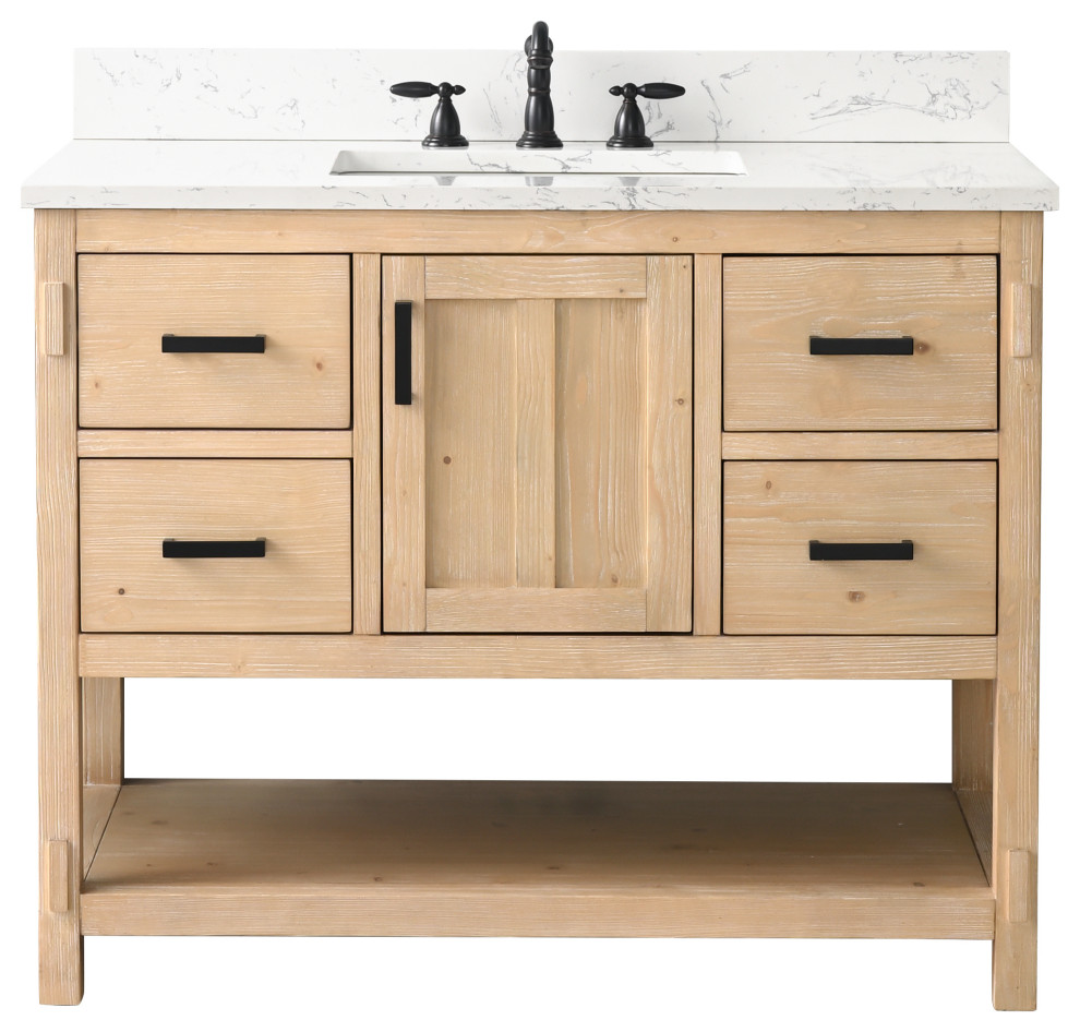 Harvey Farmhouse Bathroom Sink Vanity Teak White, 42" Transitional