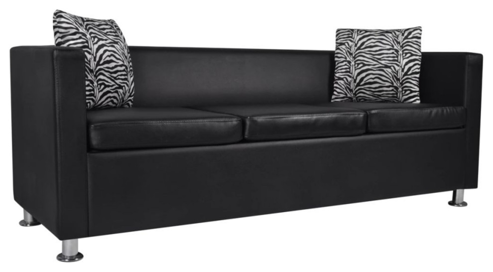 Artificial Leather 3-Seater Sofa Black