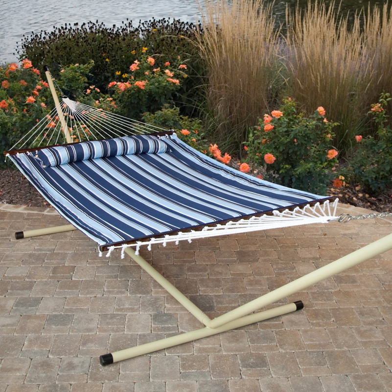 Island Bay Nautical Quilted Hammock With Steel Stand