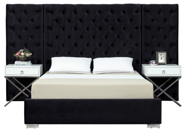 Grande Velvet Bed, Black, Queen