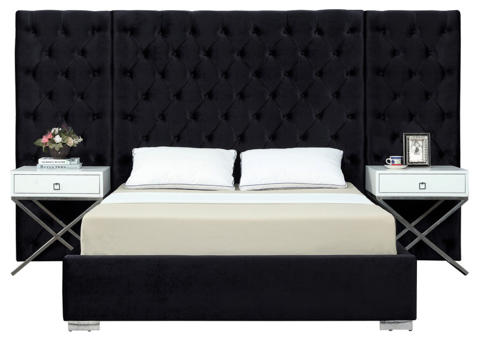 Grande Velvet Bed, Black, Queen