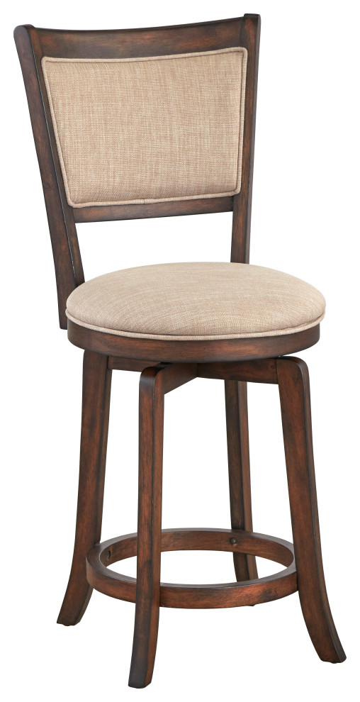 24" French Country Swivel Stool, Rustic Brown Transitional Bar