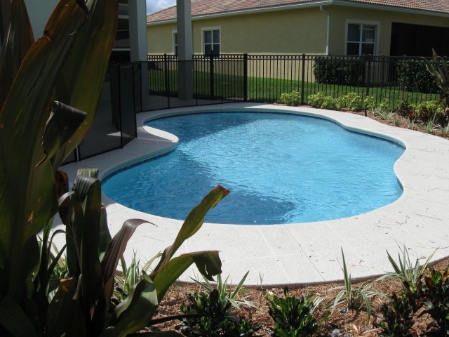 Inspiration for a large tropical backyard custom-shaped natural pool in Miami with decking.