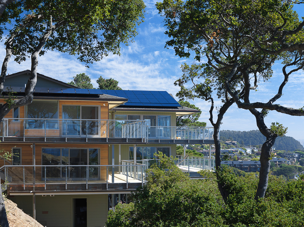 Inspiration for a modern exterior in San Francisco with wood siding.