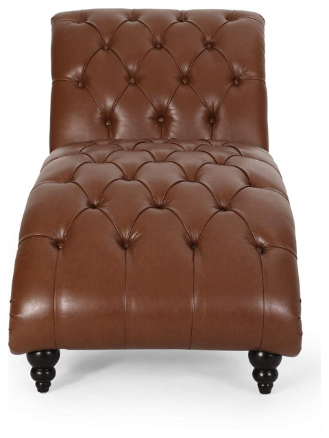 Contemporary Chaise Lounge Birch Wood, Chaise Lounge Leather Brown
