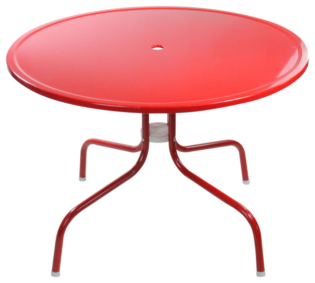 39.25" Outdoor Retro Metal Tulip Dining Table Red Midcentury