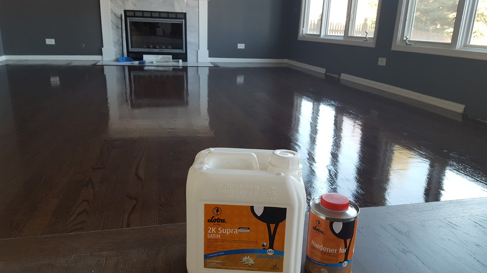 2 and 1/4 red oak , spice brown  stain and Loba 2k Supra Satin finish