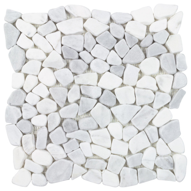 MTO0694 Classic Pebble White Gray Imperial Stone Textured Mosaic Tile