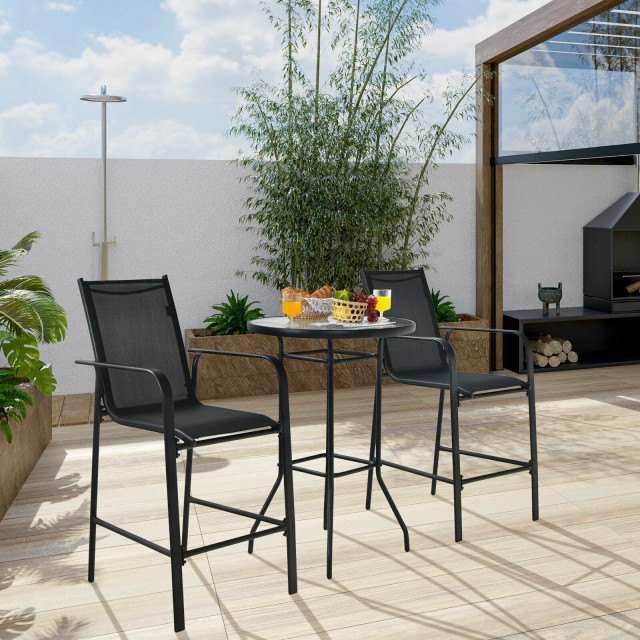 Wellfor 3 Pieces Outdoor Patio Bar Table Stool Set Contemporary