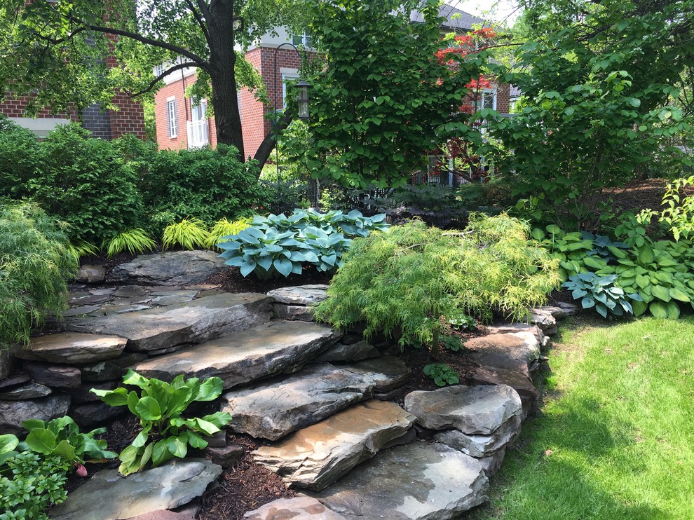 Photo of a small contemporary backyard partial sun garden with a retaining wall.