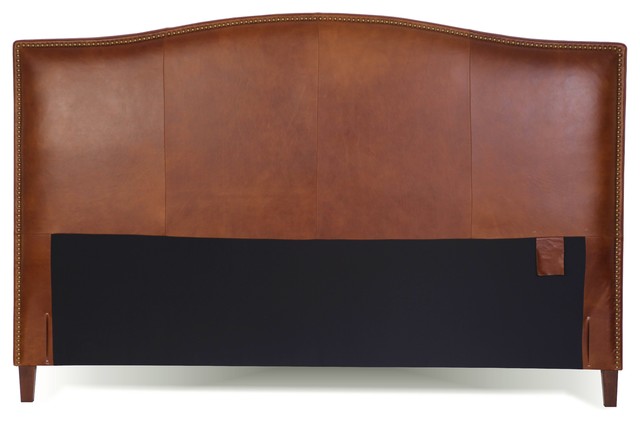 King Size Leather Headboard With Brass Nail Head, Tobacco