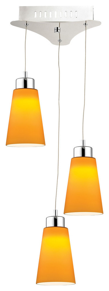 Coppa 3 Light LED Pendant, Chrome With Yellow Glass