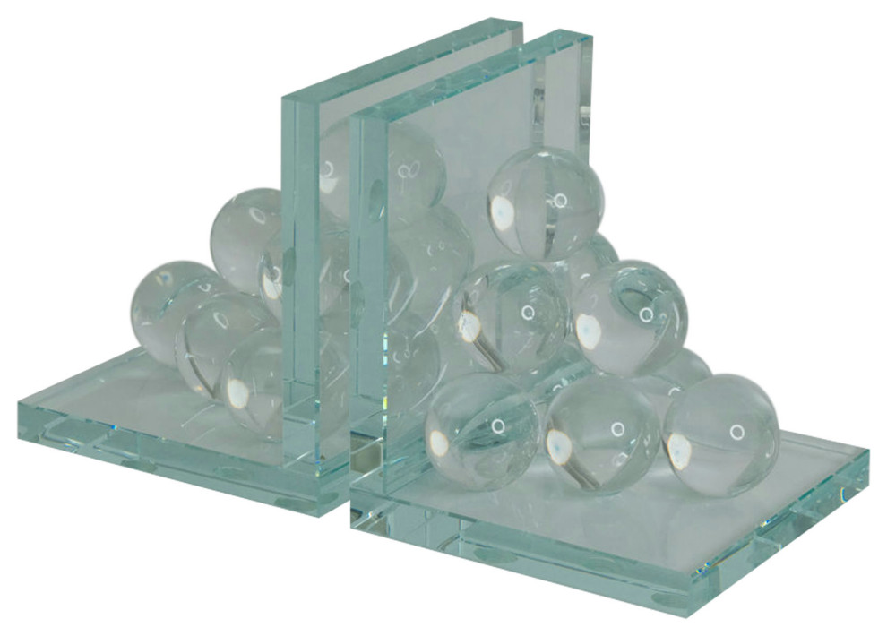 Glass, S/2 6" Orb Bookends, Clear
