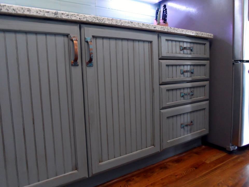 Grey Blue Glazed And Distressed Cabinets Traditional Kitchen