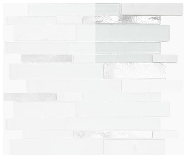 White Gray Glass Metal Marble Mosaic Backsplash Tile, Sample