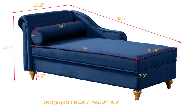 Curated visual reference: Fresh Look at Tateus Upholstery Chaise Lounge Chair With Storage Velvet Navy Blue