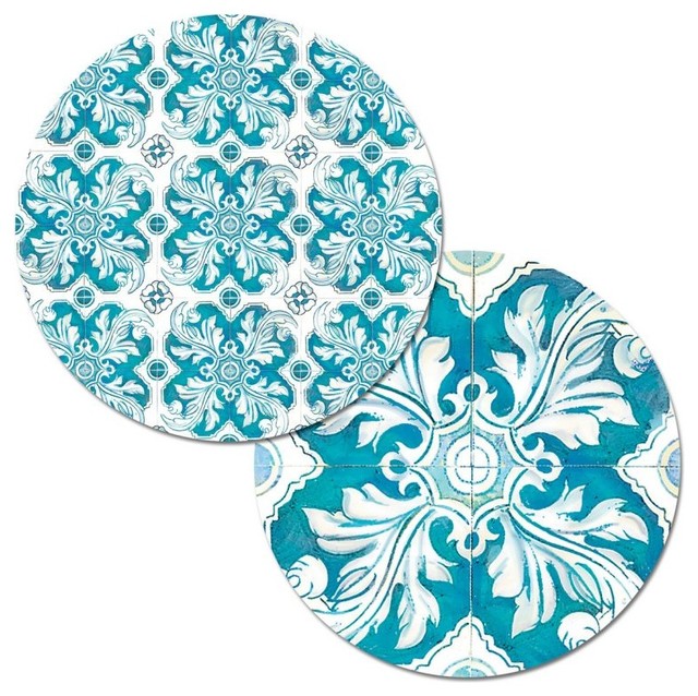 Reversible Round Plastic Placemats Teal Mosaic Set of 4 Contemporary Placemats by J.Mark