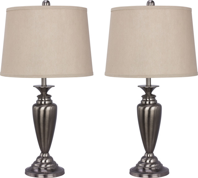 Two Brushed Black Nickel Metal Table Lamps (Set of 2) Traditional