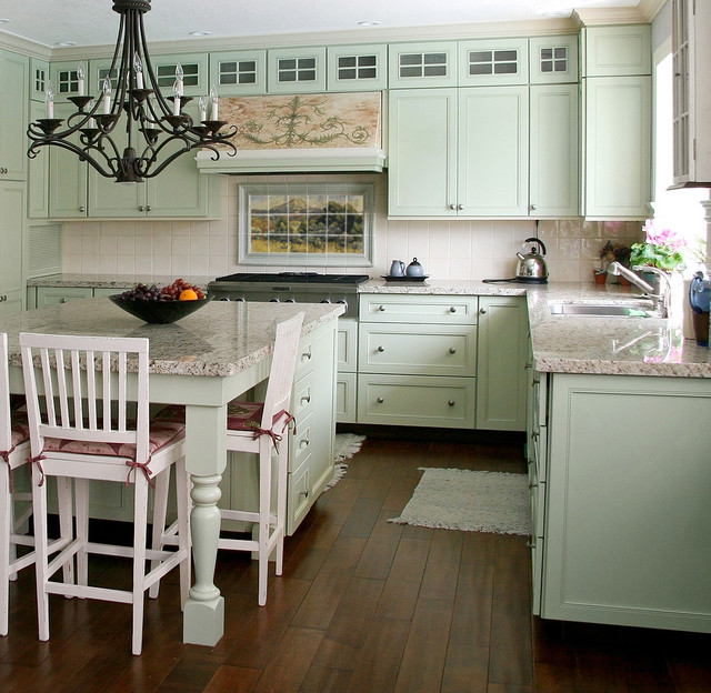 French Landscape Mural In Cottage Kitchen Design Traditional