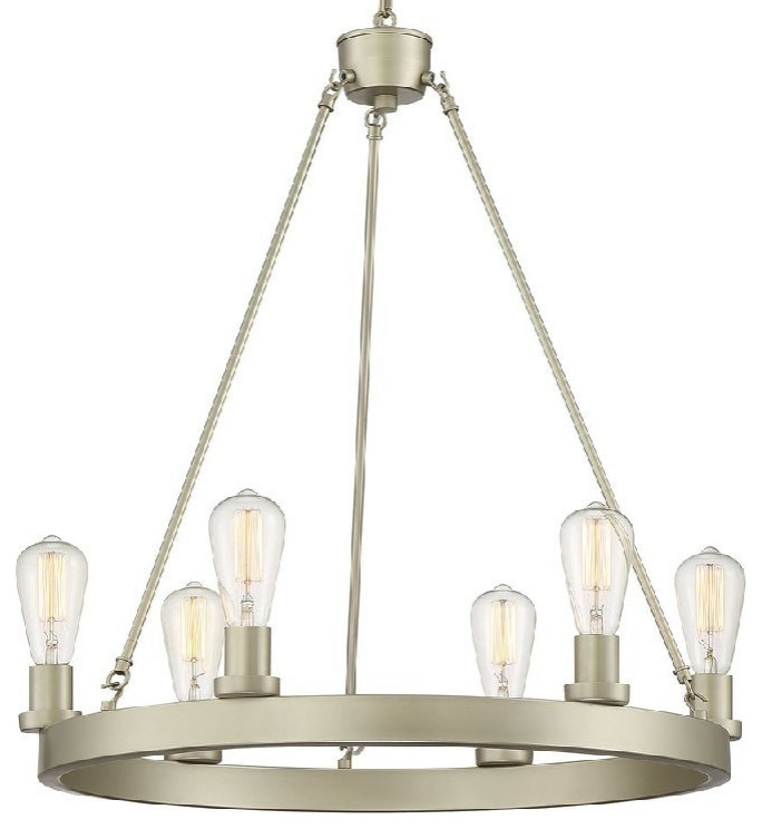 Vanity Art 6 Light Candle Style Wagon Wheel Chandelier, Silver