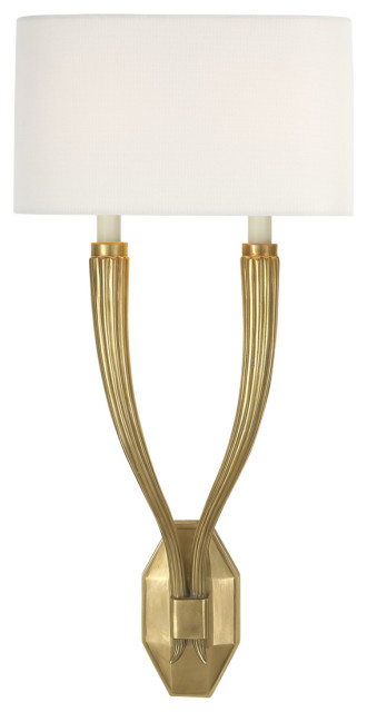 Ruhlmann Double Sconce in Antique-Burnished Brass with Linen Shade