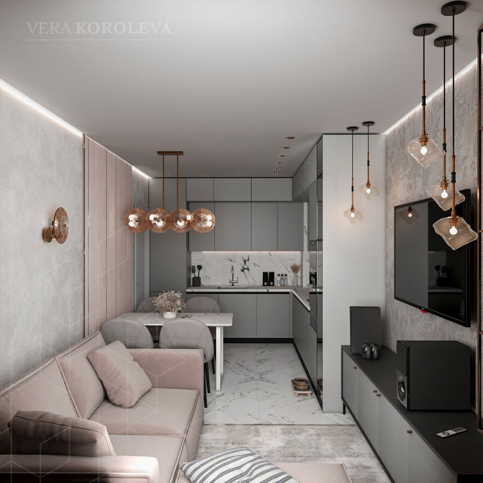 Дизайн-проект двухкомнатной  квартиры с золотыми акцентами в ЖК "Q-Мир"