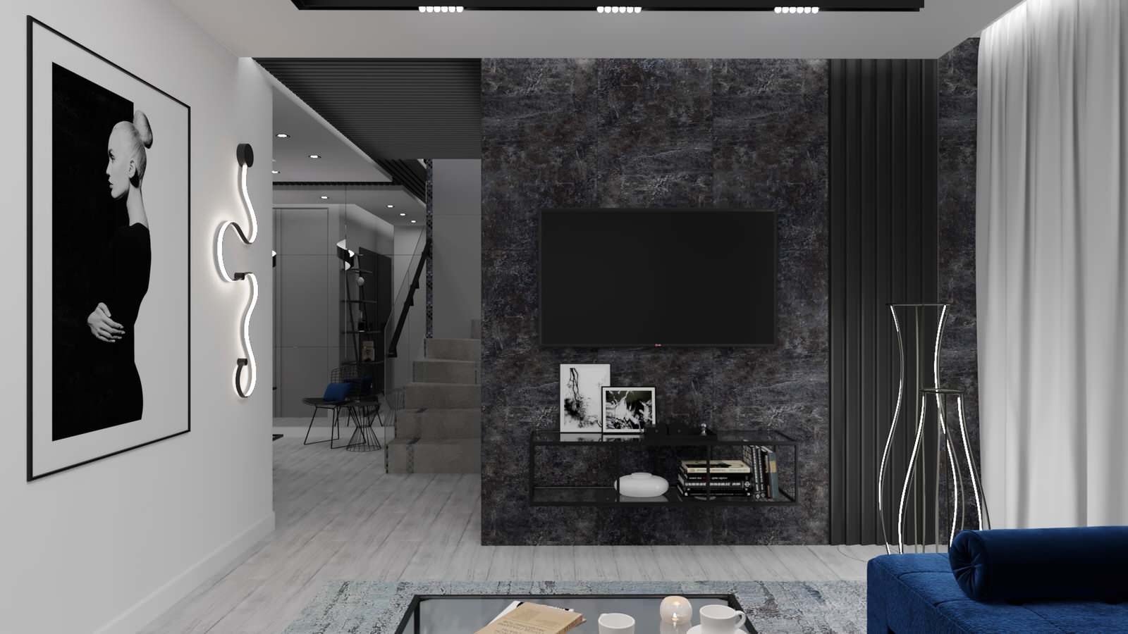 Аскетичный и женственный, лаконичный и смелый интерьер квартиры в трех уровнях