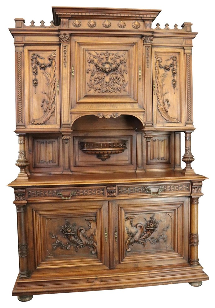 Consigned Buffet Art Nouveau Antique French 1900 Beautiful Carved Walnut 5Door Traditional